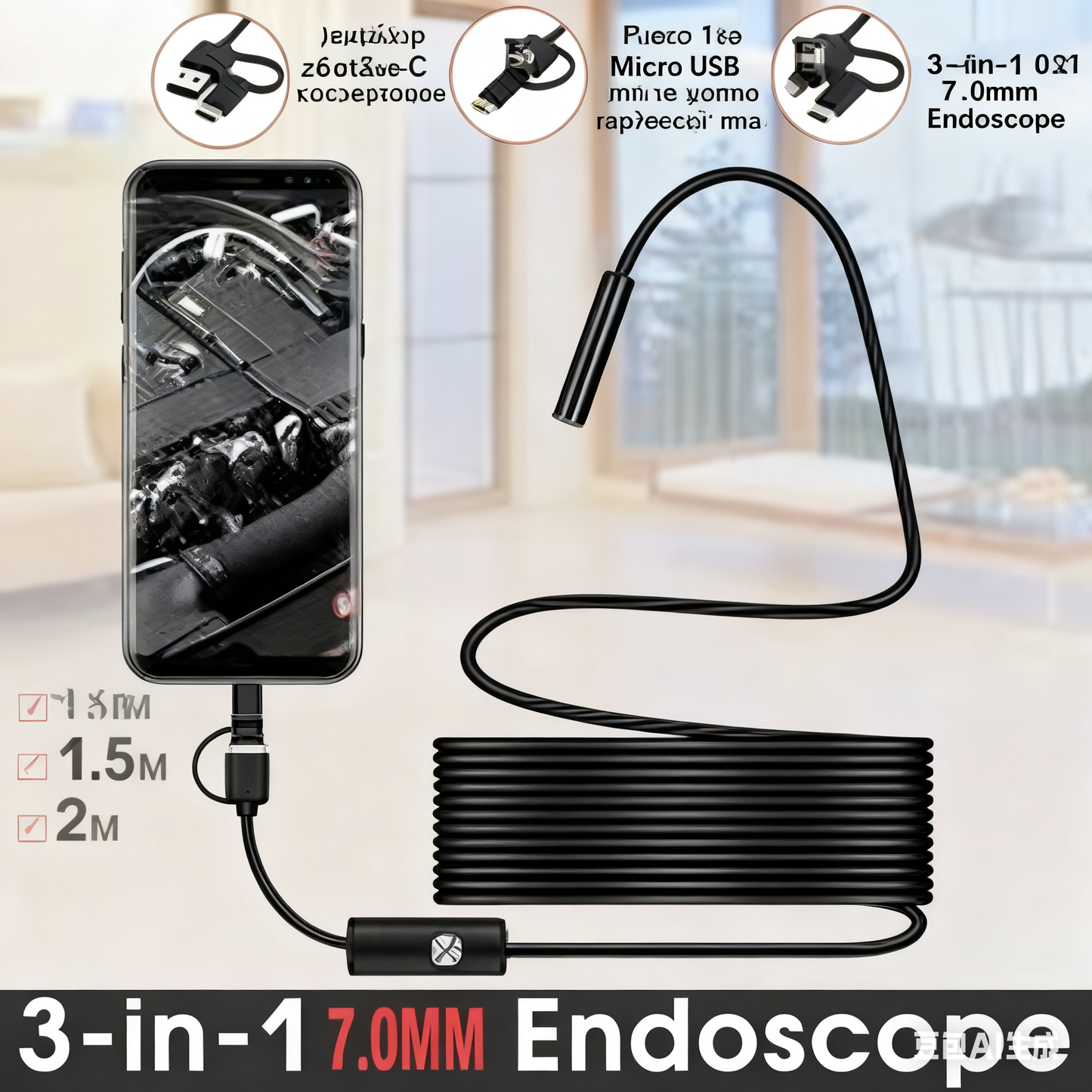 (Τύπος-c、USB、Micro USB)3 σε 1 ενδοσκόπιο【1M】