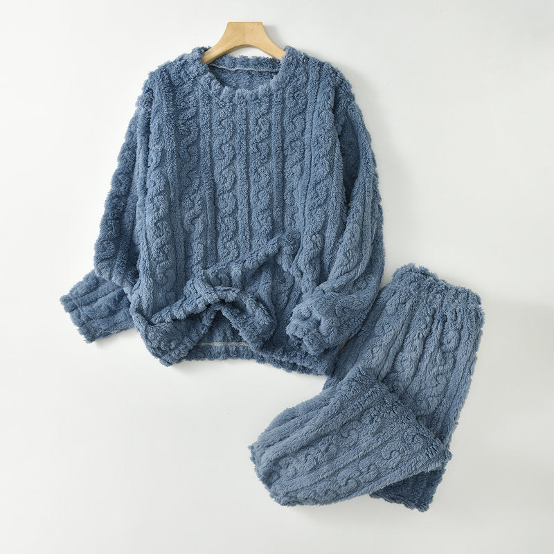 🌺【45-90kg】【Μπλούζα + Παντελόνι】💥💫Γυναικείο απαλό και άνετο ζεστό χειμωνιάτικο σετ πιτζάμας