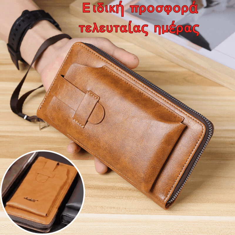 💼🔥 Σε προσφορά τώρα🔥Πολυλειτουργικό πορτοφόλι για άνδρες, χειροποίητο από γνήσιο δέρμα, σε νέο στυλ
