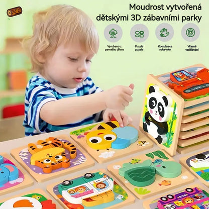👧🏻🧩 【4 σετ των 16 στυλ】Ξύλινα τρισδιάστατα παζλ Montessori για την προσχολική εκπαίδευση