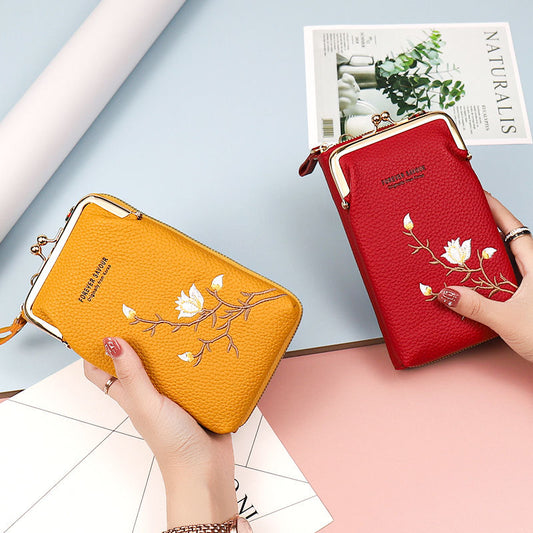 👜 Γυναικείο Πορτοφόλι Crossbody από Δέρμα Βοδινό με Κέντημα και Λουράκι Ώμου του 2025🎁