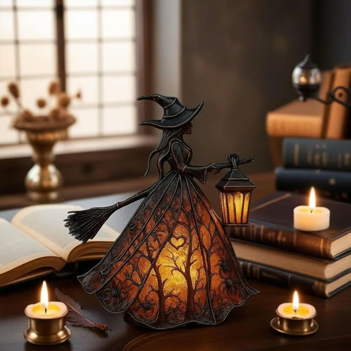 🧙‍‍♀️Λάμπα μάγισσας για το Halloween, τρομακτικό γοτθικό διακοσμητικό φανάρι, μοναδικό διακοσμητικό μοτίβο επιτραπέζιου λαμπτήρα, νυχτερινό φως με πόδια.