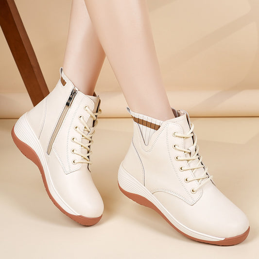 🎁👢【35-40】Νέα φθινοπωρινά και χειμερινά στυλ, απλές και μοντέρνες κοντές μπότες με χοντρή σόλα που αυξάνουν το ύψος για γυναίκες❄🍂