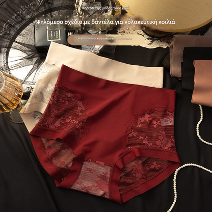 🩲♥【5 τεμαχίων】Γυναικεία εσώρουχα υψηλής ελαστικότητας από δαντέλα χωρίς ραφές για έλεγχο κοιλιάς, σλιπ για διαμόρφωση και ανόρθωση γλουτών