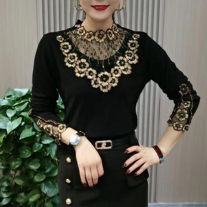 🔥【XL-6XL】😍Νέα μπλούζα φθινοπώρου-χειμώνα με μακριά μανίκια και βελούδινο γιακά υψηλής ποιότητας