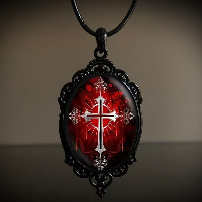 🔥【Αγοράστε 1 και πάρτε 1 δωρεάν】📿Ρετρό οβάλ κολιέ μενταγιόν από κράμα γυαλιού🔥Ρετρό μοτίβο δημιουργικό στυλ