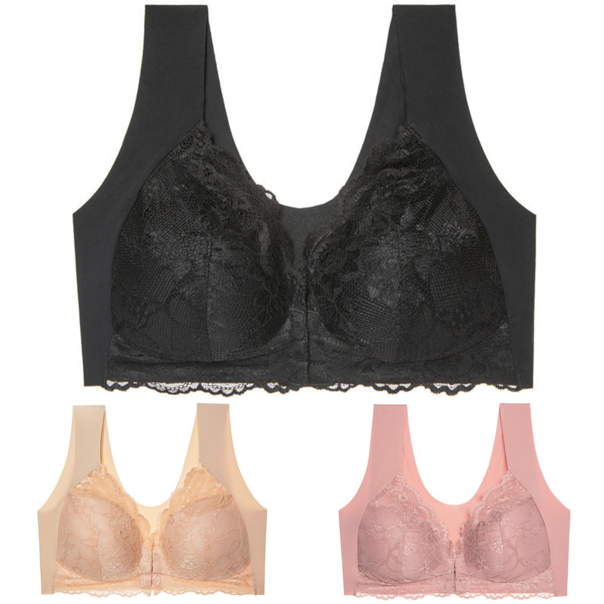 ✨【Αγοράστε 3 και πάρτε 3 δωρεάν】【3/6 τεμάχια】 Μεγάλο μέγεθος με μπροστινό κούμπωμα, σέξι, χωρίς μπανέλα, σουτιέν με όμορφη πλάτη