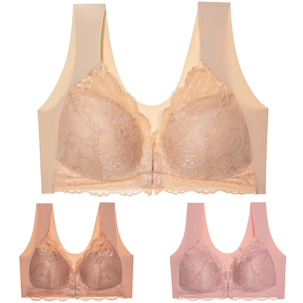 ✨【Αγοράστε 3 και πάρτε 3 δωρεάν】【3/6 τεμάχια】 Μεγάλο μέγεθος με μπροστινό κούμπωμα, σέξι, χωρίς μπανέλα, σουτιέν με όμορφη πλάτη