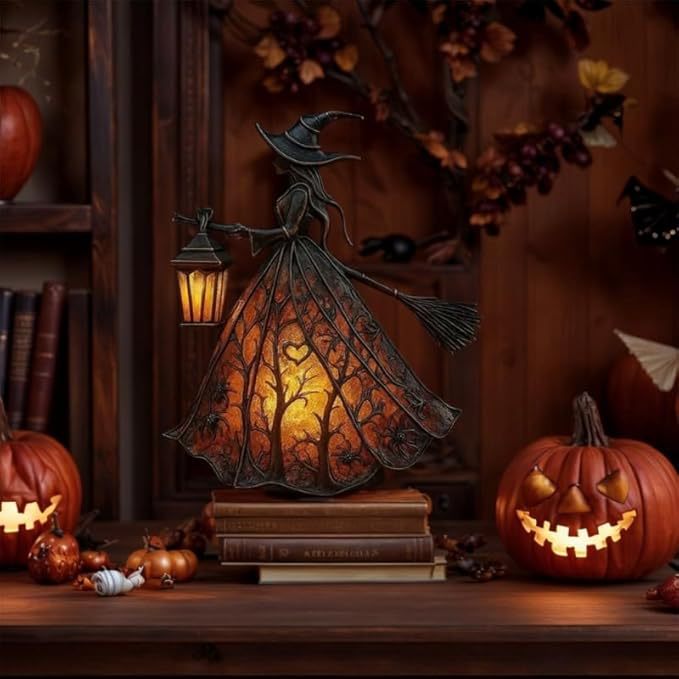 🧙‍‍♀️Λάμπα μάγισσας για το Halloween, τρομακτικό γοτθικό διακοσμητικό φανάρι, μοναδικό διακοσμητικό μοτίβο επιτραπέζιου λαμπτήρα, νυχτερινό φως με πόδια.