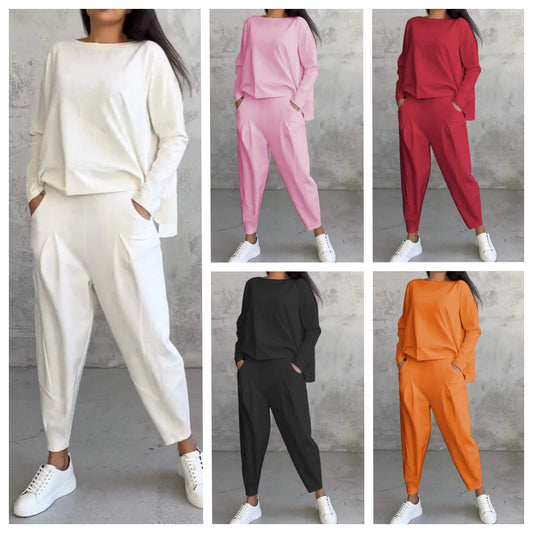 💖【S-5XL】 Σετ μακρυμάνικο παντελόνι στρογγυλό λαιμό σετ δύο τεμαχίων