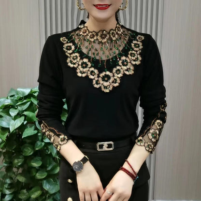 🔥【XL-6XL】😍Νέα μπλούζα φθινοπώρου-χειμώνα με μακριά μανίκια και βελούδινο γιακά υψηλής ποιότητας