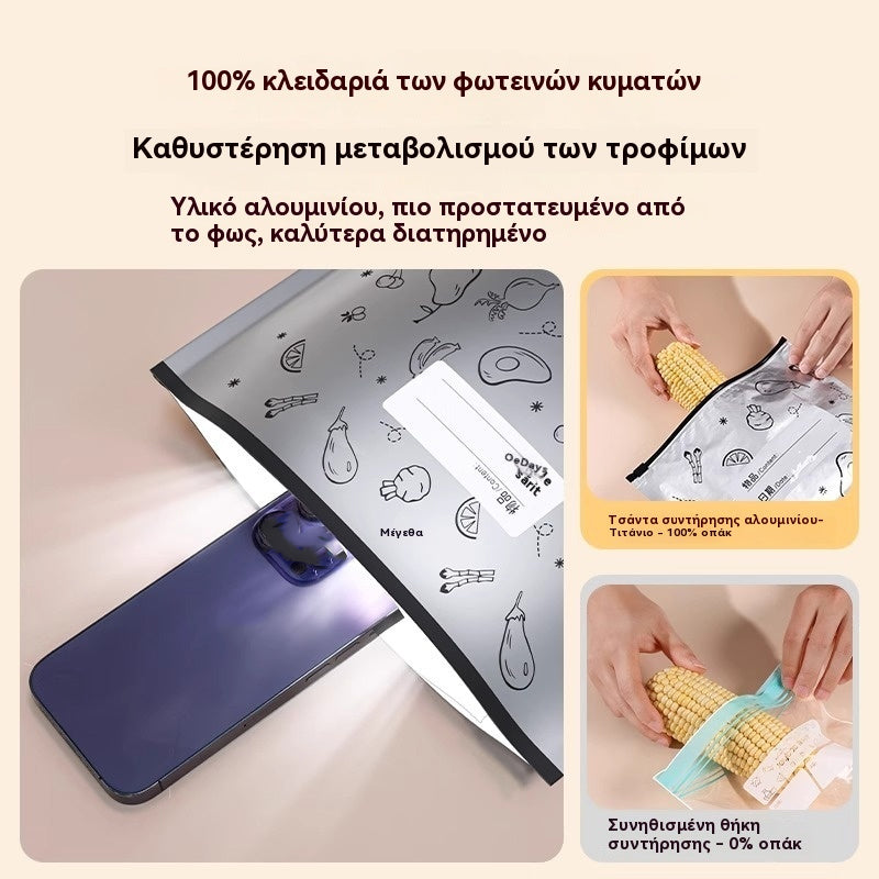 🥩【30/60/90 τεμάχια】Σφραγισμένη σακούλα διατήρησης της φρεσκάδας από αλουμινόχαρτο με φερμουάρ για οικιακή χρήση σε ψυγεία τροφίμων