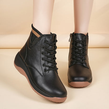 🎁👢【35-40】Νέα φθινοπωρινά και χειμερινά στυλ, απλές και μοντέρνες κοντές μπότες με χοντρή σόλα που αυξάνουν το ύψος για γυναίκες❄🍂