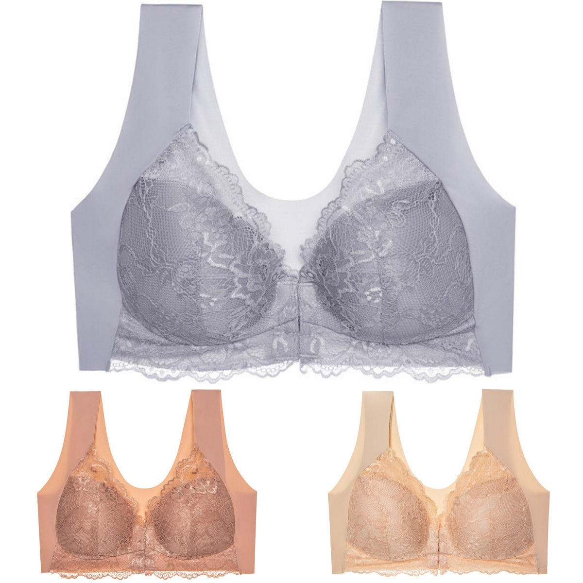 ✨【Αγοράστε 3 και πάρτε 3 δωρεάν】【3/6 τεμάχια】 Μεγάλο μέγεθος με μπροστινό κούμπωμα, σέξι, χωρίς μπανέλα, σουτιέν με όμορφη πλάτη