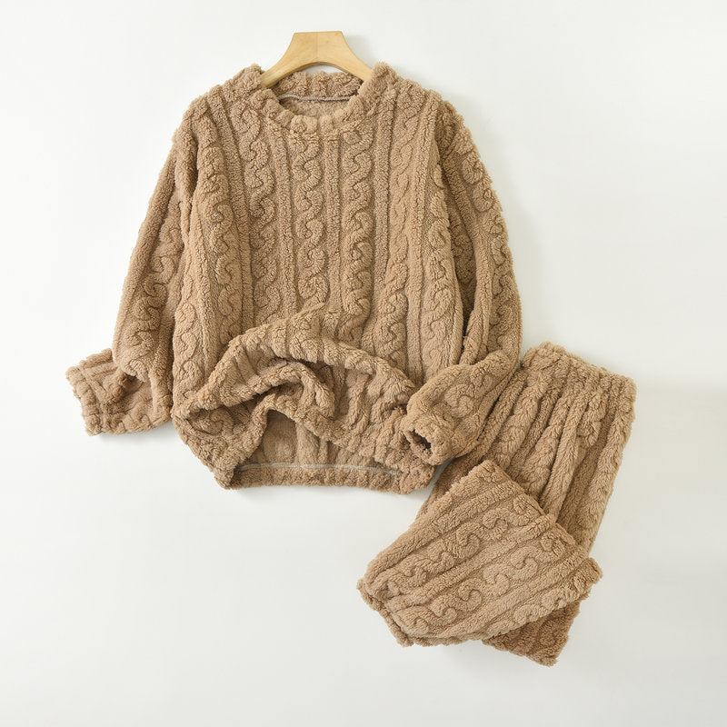 🌺【45-90kg】【Μπλούζα + Παντελόνι】💥💫Γυναικείο απαλό και άνετο ζεστό χειμωνιάτικο σετ πιτζάμας