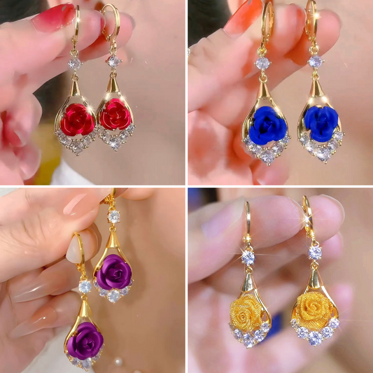 ✨Ειδική προσφορά【Αγοράστε 1 και πάρτε 1 δωρεάν!】🌹Πολυτελή και κομψά σκουλαρίκια με τριαντάφυλλα διακοσμημένα με διαμάντια