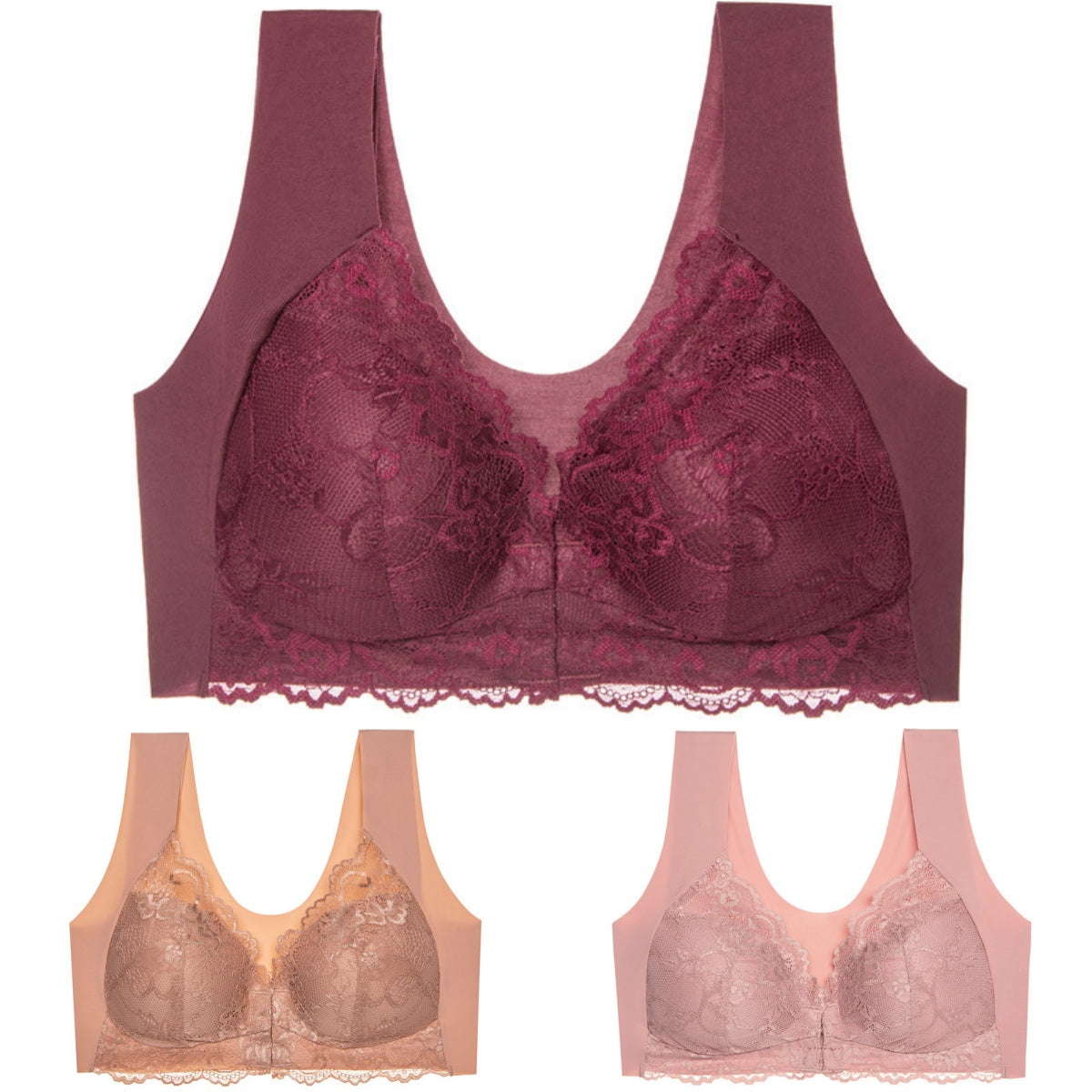 ✨Ειδική προσφορά περιορισμένης διάρκειας🔥【3 τεμάχια】 Μεγάλο μέγεθος με μπροστινό κούμπωμα, σέξι, χωρίς μπανέλα, σουτιέν με όμορφη πλάτη