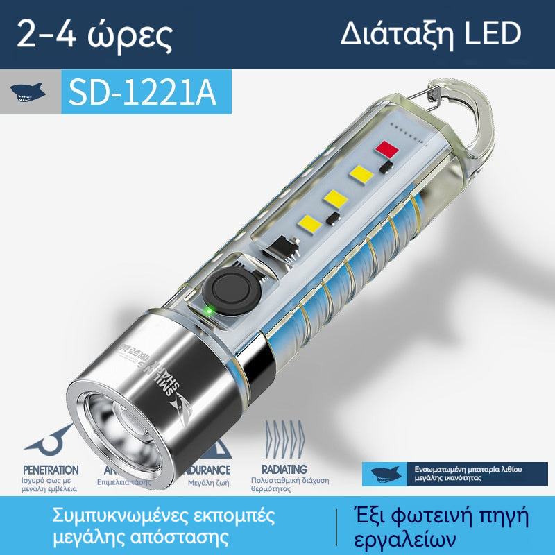 🔥【Χαμηλή τιμή για περιορισμένο χρονικό διάστημα】💡Smiling Shark Νέος μίνι επαναφορτιζόμενος φακός LED με ισχυρό φως, εξαιρετικά φωτεινό πολυλειτουργικό μπρελόκ