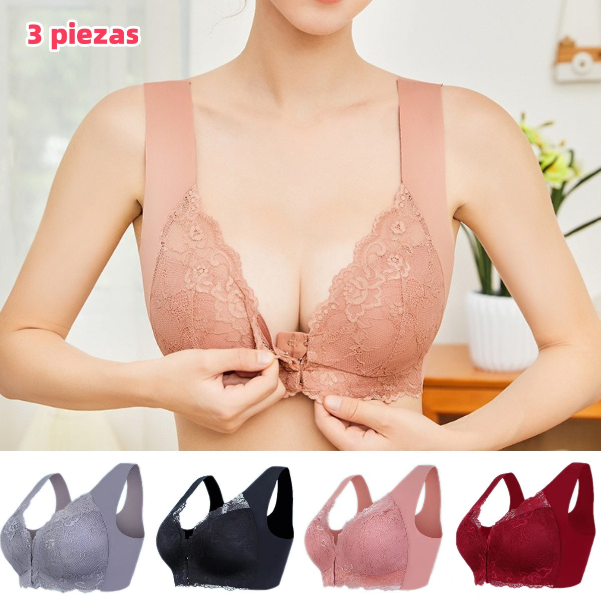 ✨【Αγοράστε 3 και πάρτε 3 δωρεάν】【3/6 τεμάχια】 Μεγάλο μέγεθος με μπροστινό κούμπωμα, σέξι, χωρίς μπανέλα, σουτιέν με όμορφη πλάτη
